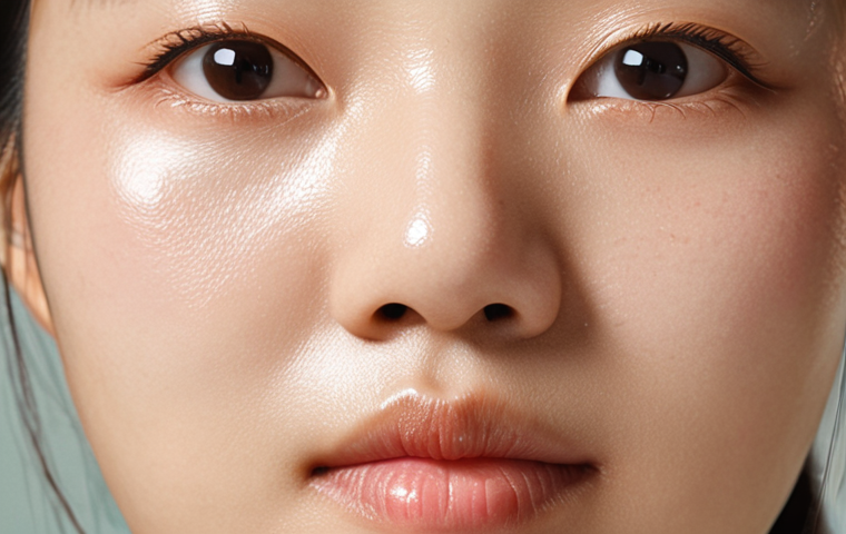 **
Prompt: A close-up of radiant, clear skin with a subtle glow, highlighting the concept of inner radiance achieved through K-Beauty. Focus on the healthy, moisturized texture. Include traditional Korean herbal ingredients like *Baekokseng* (백옥생) and licorice root (감초) subtly in the background, possibly as abstract representations or ingredient close-ups.
**